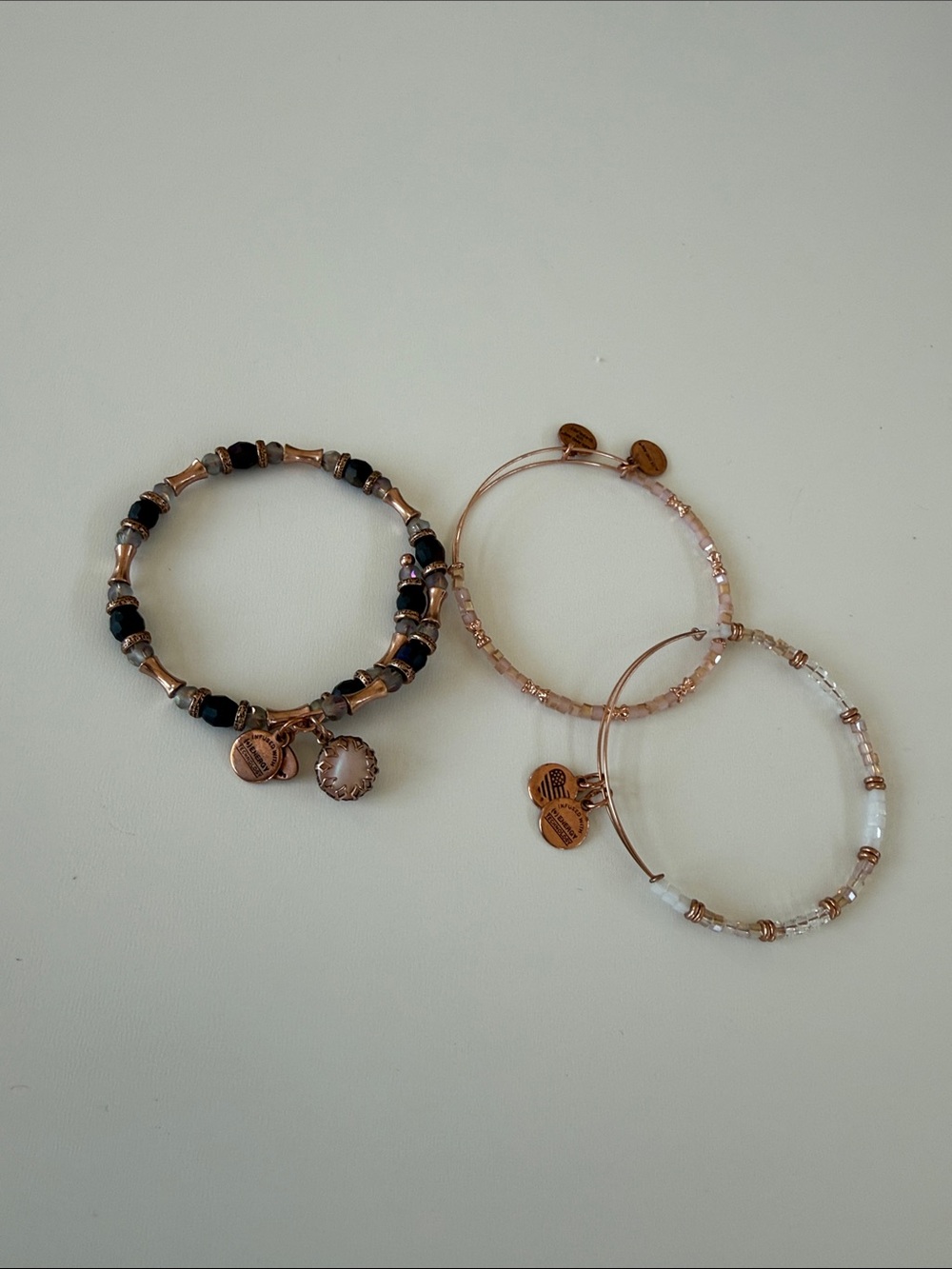 Alex and Ani Rose Gold and Black Beaded Bracelet Set